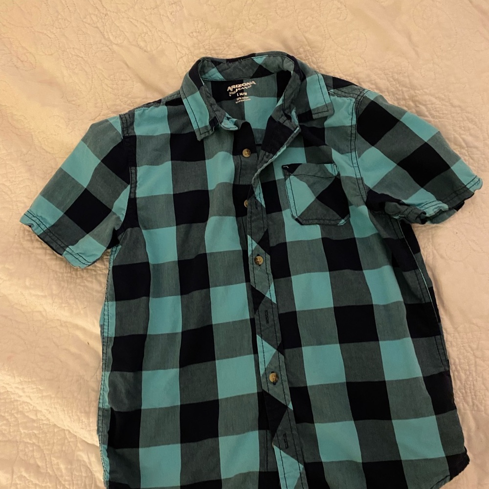 Super cute boys button up plaid shirt by Arizona Jeans Co